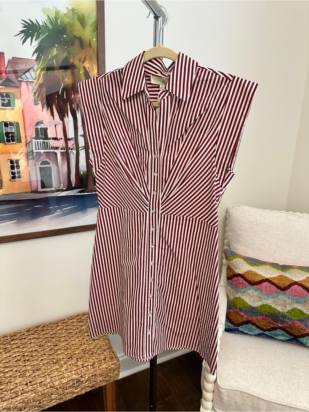 Pinch Red & White Striped Sleeveless Shirt Dress
